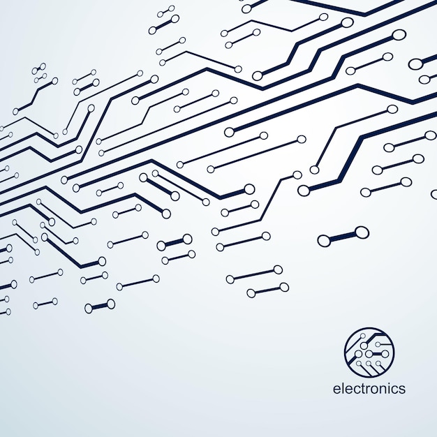 Ilustración de placa de circuito de computadora abstracta de vector, elemento de tecnología con conexiones. Diseño web de tema electrónico. Comunicación de tecnología moderna.