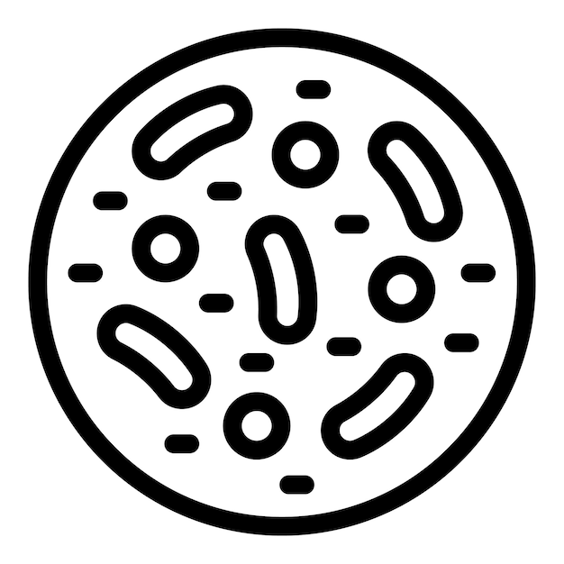 Ilustración de la placa de Petri de bacterias en blanco y negro