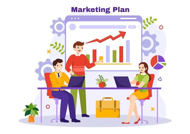 Vector ilustración del plan de marketing y la estrategia empresarial con una planificación efectiva del tiempo y el crecimiento del presupuesto