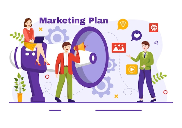 Ilustración del plan de marketing y la estrategia empresarial con una planificación efectiva del tiempo y el crecimiento del presupuesto