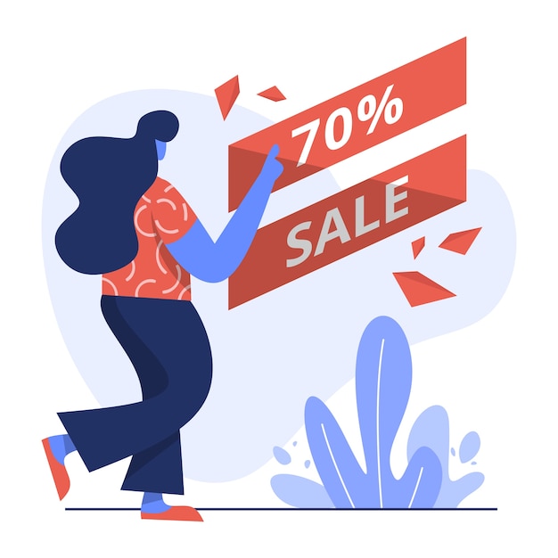 Ilustración plana del 70% de venta.