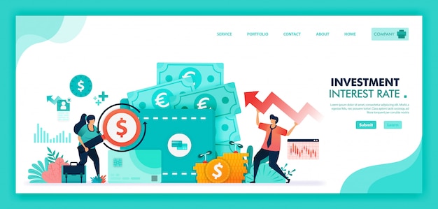 Ilustración plana de ahorrar dinero en depósito a plazo, banco y billetera, tasas de interés