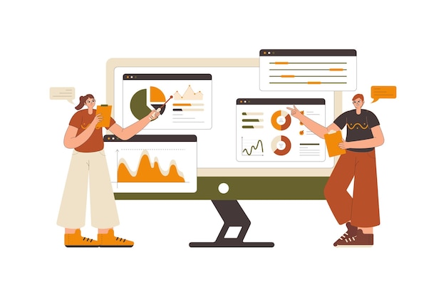 Ilustración plana del analista de datos de visualización