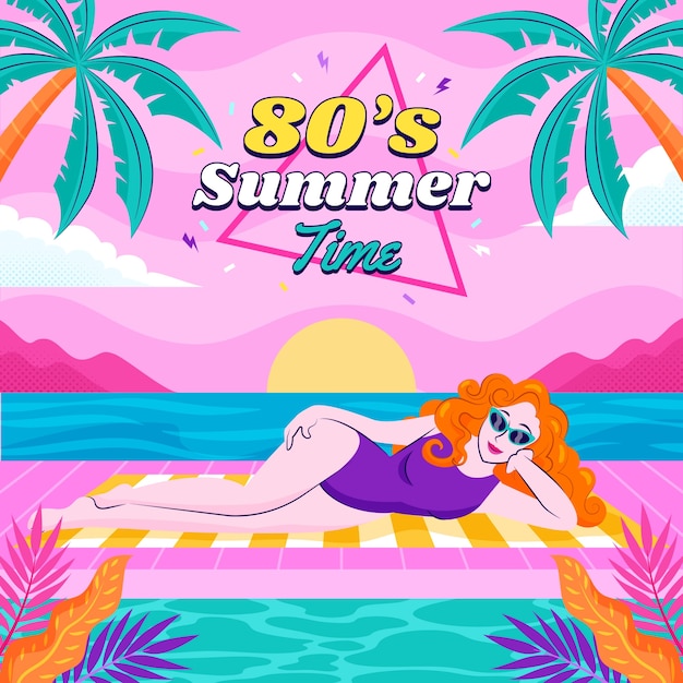 Vector ilustración plana de los años 80 para la temporada de verano.