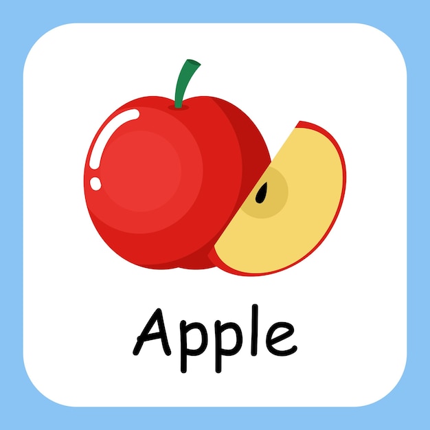 Ilustración plana de Apple con educación de diseño vectorial de texto para niños.