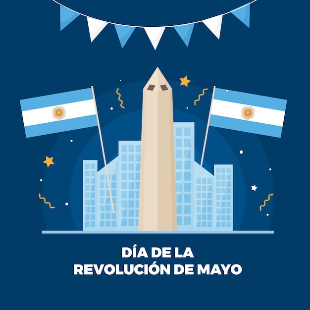 Ilustración plana argentina dia de la revolucion de mayo