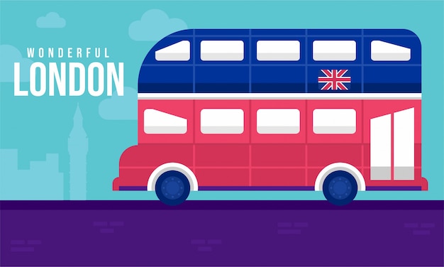 Ilustración plana de autobús de Londres