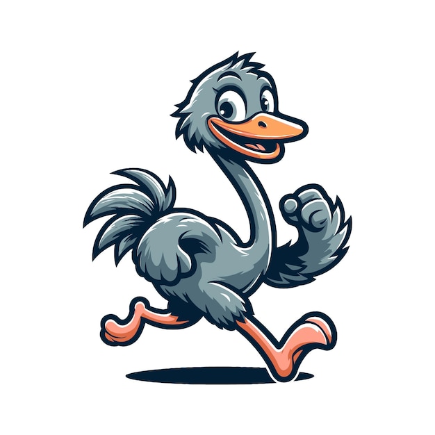 Ilustración plana avestruz corriendo mascota linda