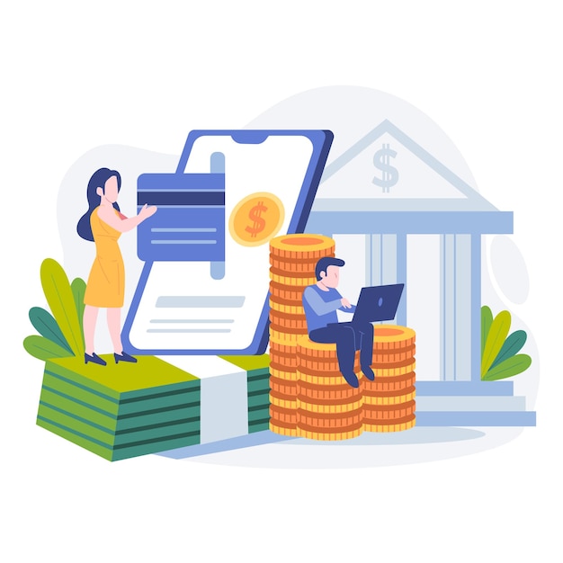 Ilustración plana de la banca digital de la tecnología