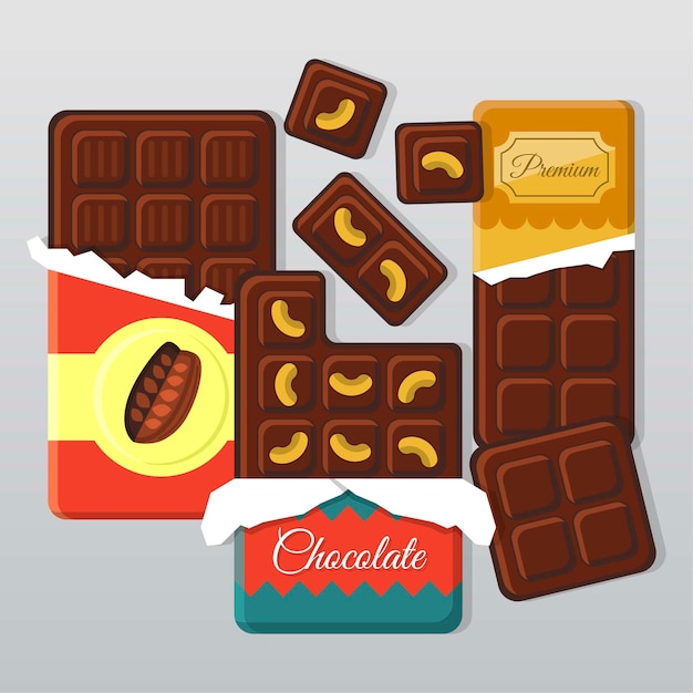 Vector ilustración plana de barras de chocolate