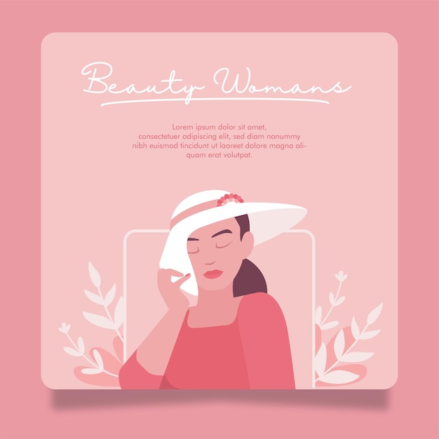 Ilustración plana de belleza y mujer joven con plantilla de banner de redes sociales de color pastel simple