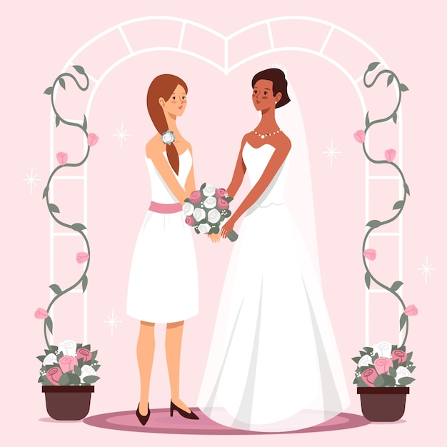 Ilustración plana de la boda