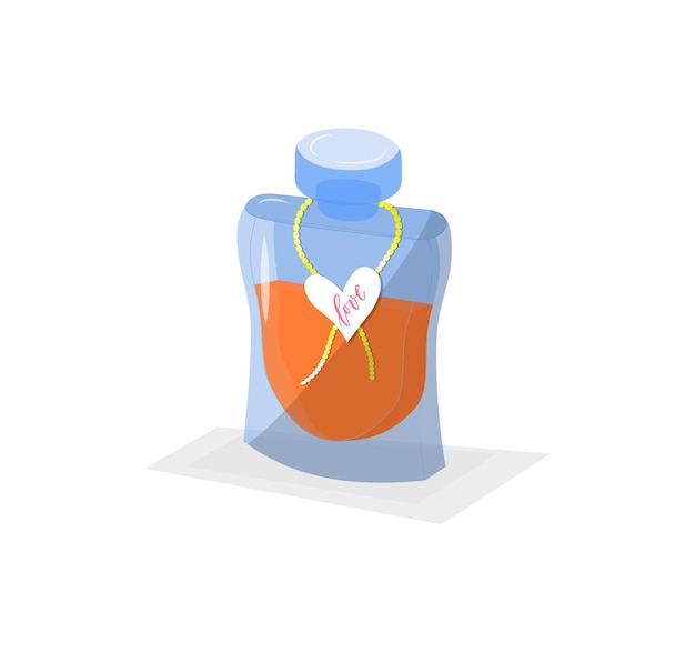 Vector ilustración plana de botella de perfume con corazón con amor de texto. como plantilla de impresión, icono, elemento de logotipo para tienda, etiqueta.vector. aislado