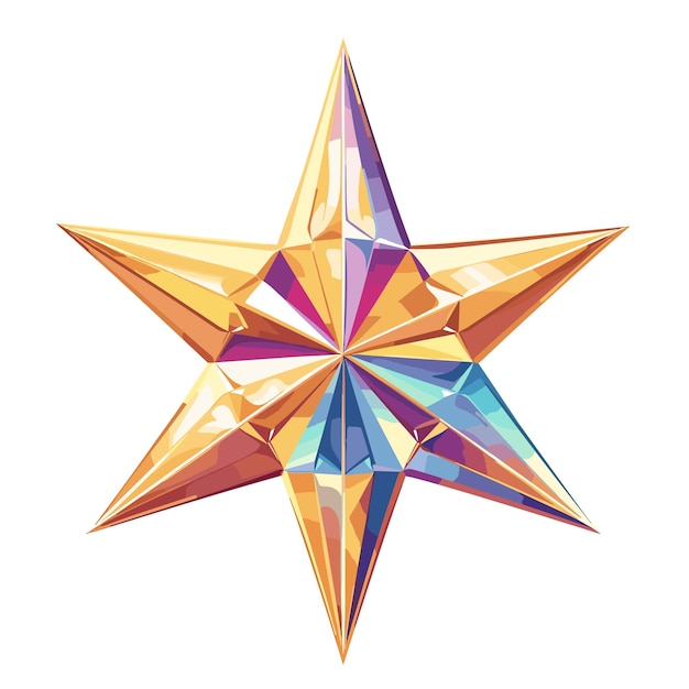 Ilustración plana de una brillante estrella de seis puntas de color arco iris aislada sobre un fondo blanco