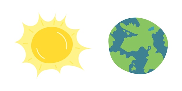 Ilustración plana brillante del sol y la tierra ideal para la ecología conciencia del cambio climático renovable