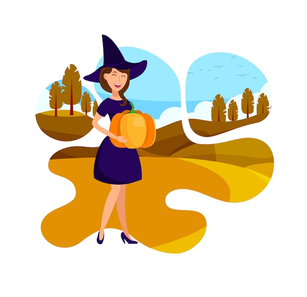 Ilustración plana bruja elegante celebración de calabaza