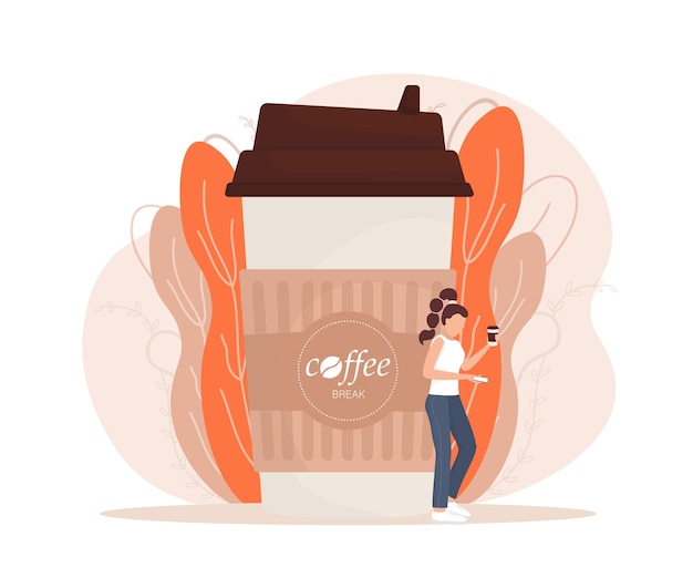 Vector ilustración plana con café para llevar personas ilustración de personas de dibujos animados personajes con bebida