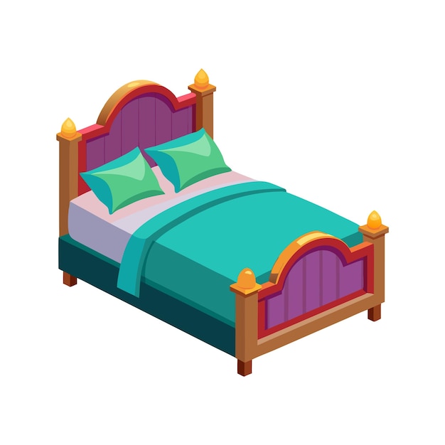 una ilustración plana de una cama en color púrpura