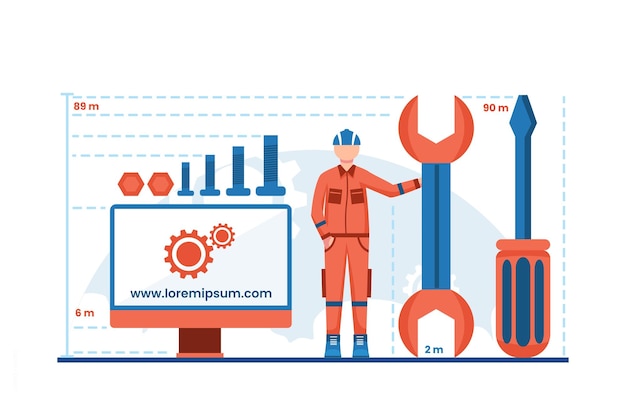 Ilustración plana de carácter de ingeniería mecánica