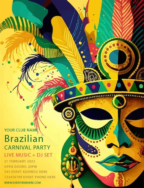 Ilustración plana del carnaval brasileño, plantilla de póster vertical