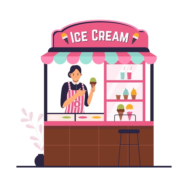 Vector ilustración plana de un carrito que vende helados