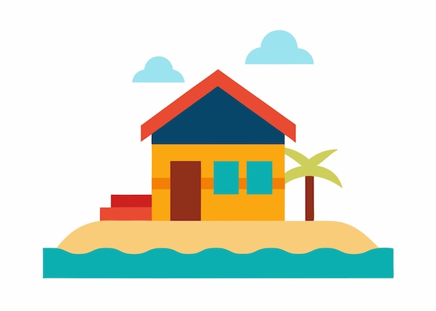 Ilustración plana de la casa de la playa sobre un fondo blanco