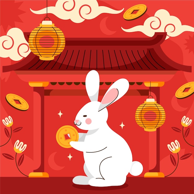 Ilustración plana para la celebración del año nuevo chino
