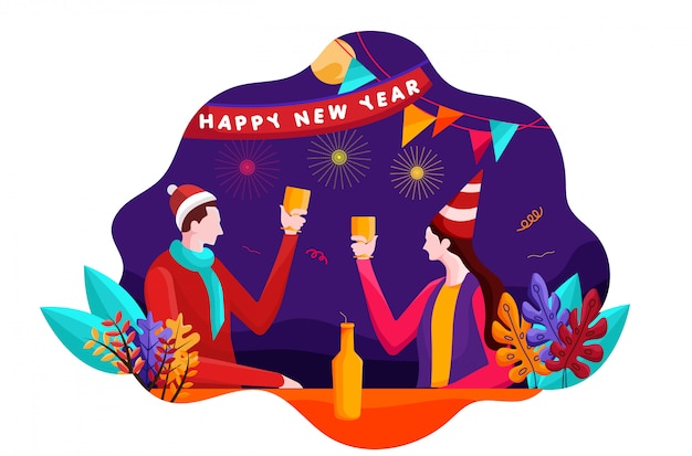 Ilustración plana de celebración de año nuevo