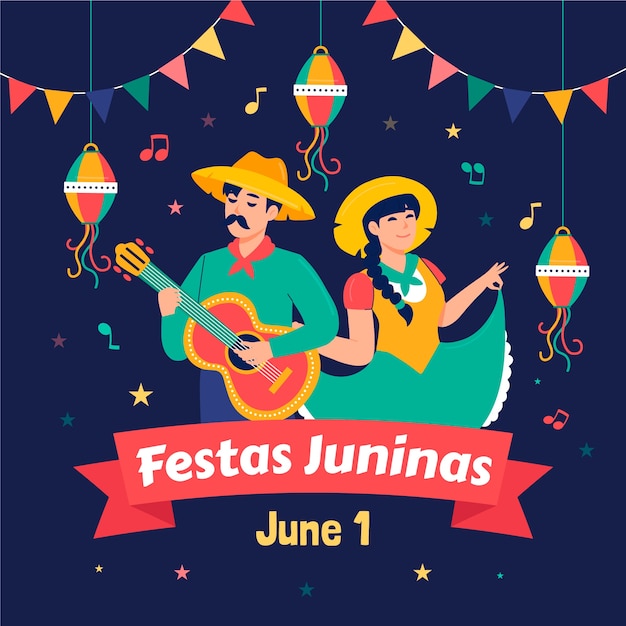 Ilustración plana para la celebración brasileña de festas juninas