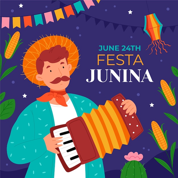 Vector ilustración plana para la celebración brasileña de festas juninas