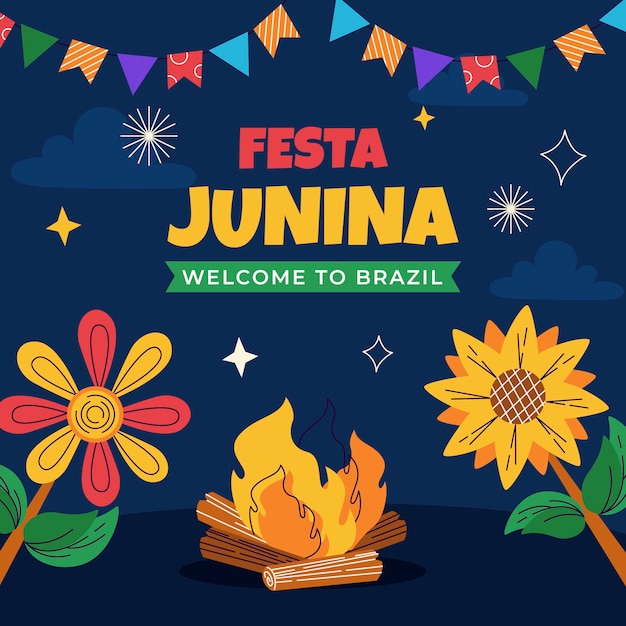 Ilustración plana para la celebración brasileña de las festas juninas