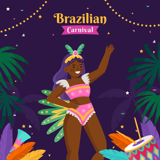 Vector ilustración plana para la celebración del carnaval brasileño