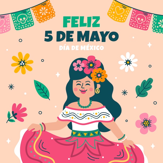 Ilustración plana para la celebración del cinco de mayo