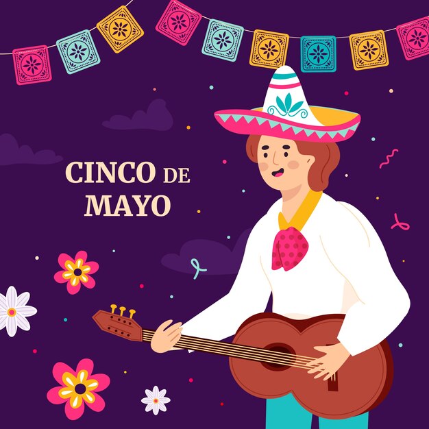 Ilustración plana para la celebración del cinco de mayo