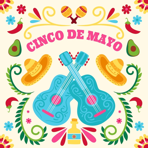 Vector ilustración plana para la celebración del cinco de mayo