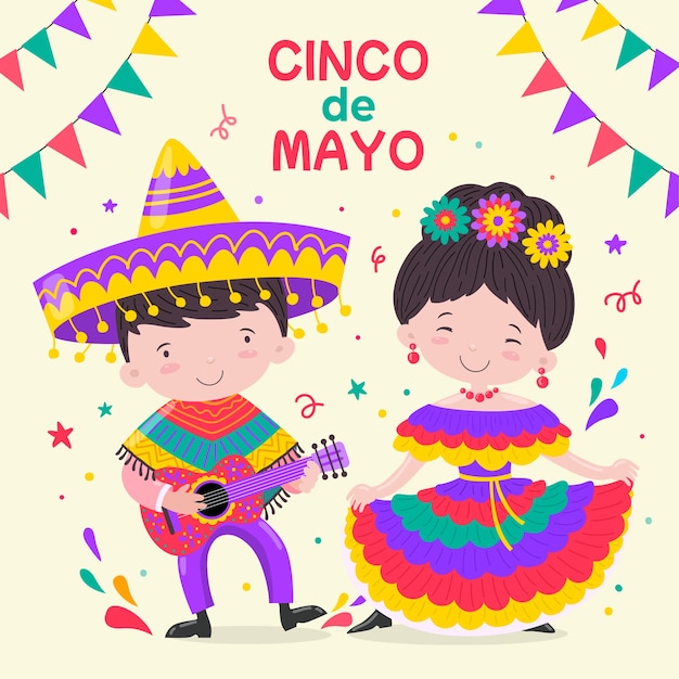 Ilustración plana para la celebración del cinco de mayo