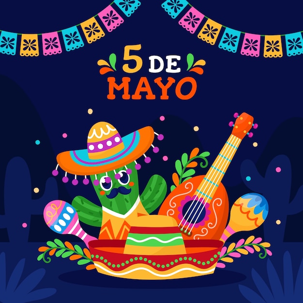 Ilustración plana para la celebración del cinco de mayo