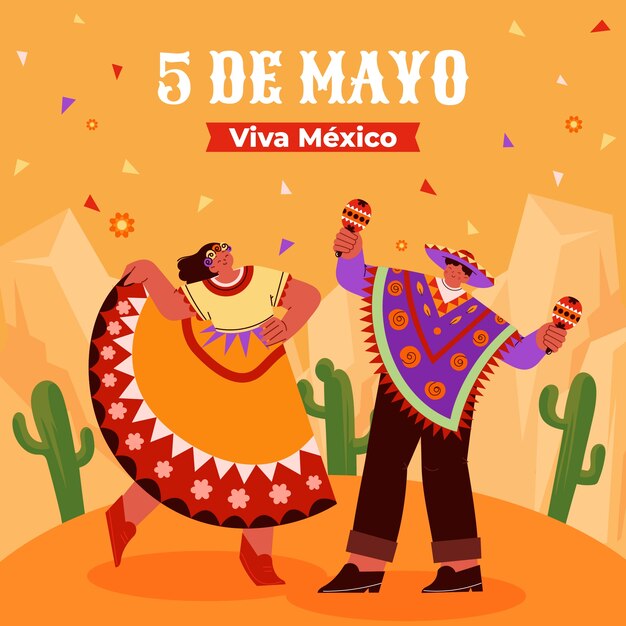 Ilustración plana para la celebración del cinco de mayo