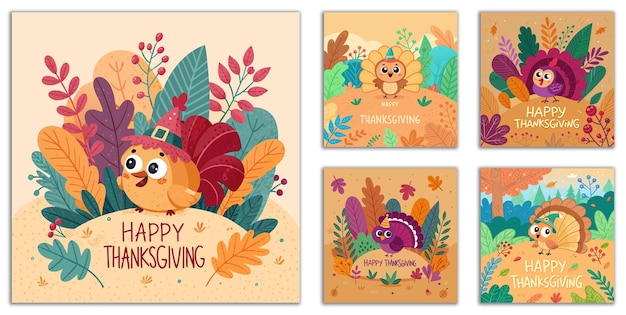 Ilustración plana de la celebración del Día de Acción de Gracias con elementos tradicionales