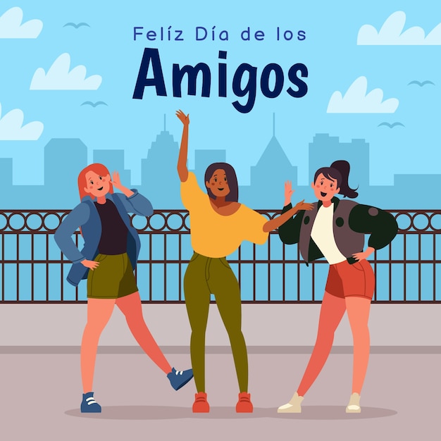 Ilustración plana para la celebración del dia del amigo Vector Premium