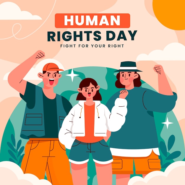 Ilustración plana para la celebración del día de los derechos humanos.