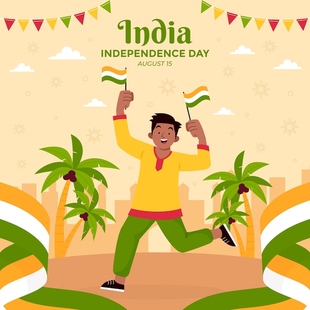 Ilustración plana para la celebración del día de la independencia de la india