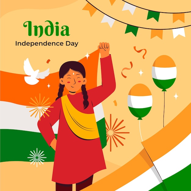 Vector ilustración plana para la celebración del día de la independencia de la india