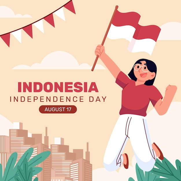 Ilustración plana para la celebración del día de la independencia de indonesia