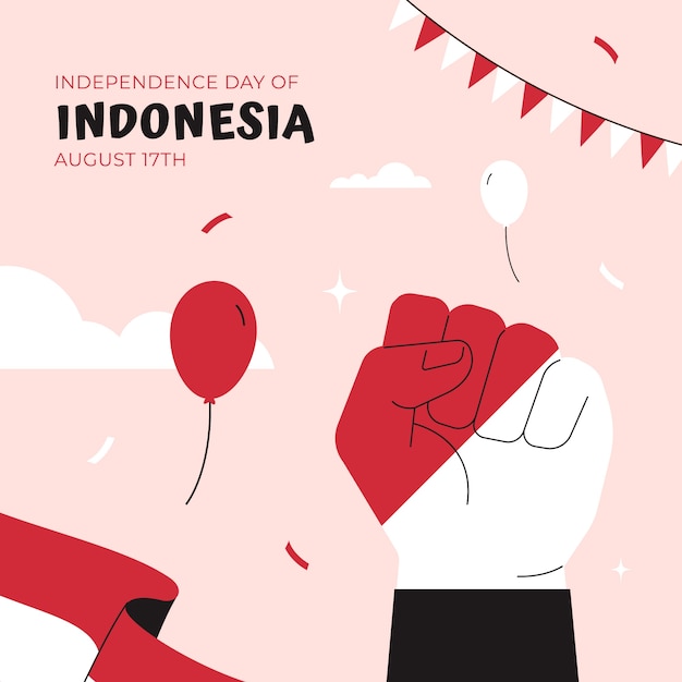 Ilustración plana para la celebración del día de la independencia de indonesia