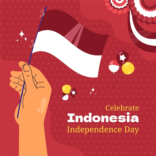 Ilustración plana para la celebración del día de la independencia de indonesia