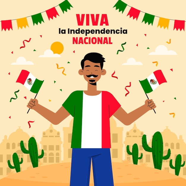 Vector ilustración plana para la celebración del día de la independencia de méxico