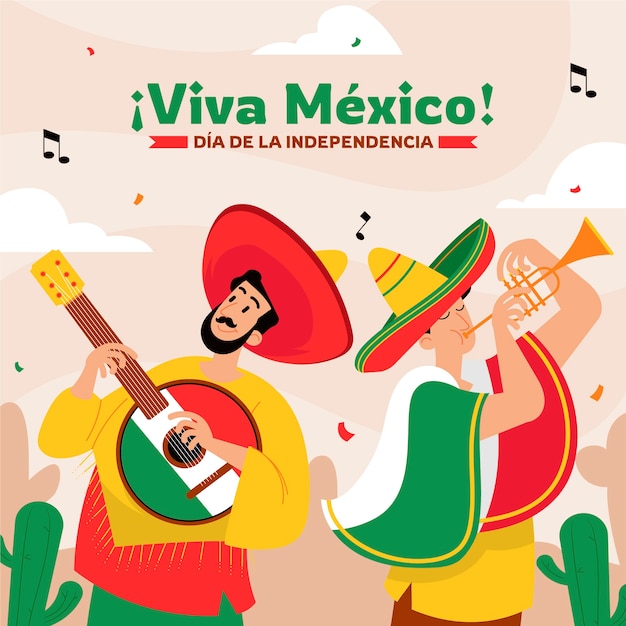 Ilustración plana para la celebración del día de la independencia de méxico