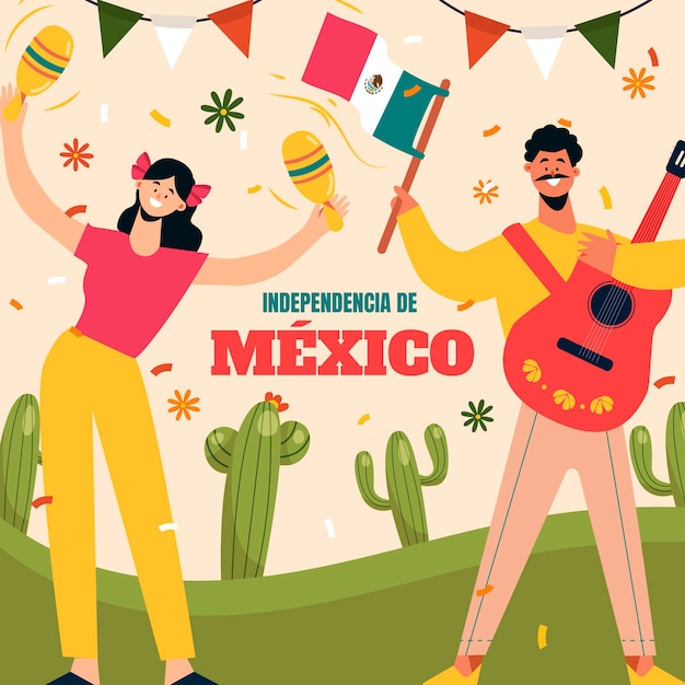 Ilustración plana para la celebración del día de la independencia de méxico