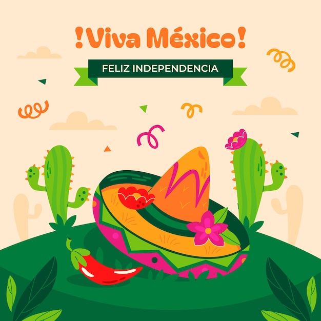 Ilustración plana para la celebración del día de la independencia de méxico